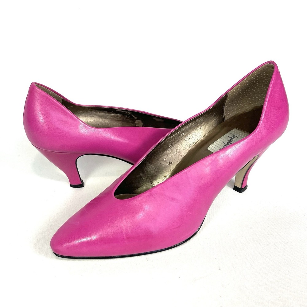 Vintage Jacqueline Ferrar Rosa Hot Pink Leather Pumps Pointed Toe 9.5M Spain